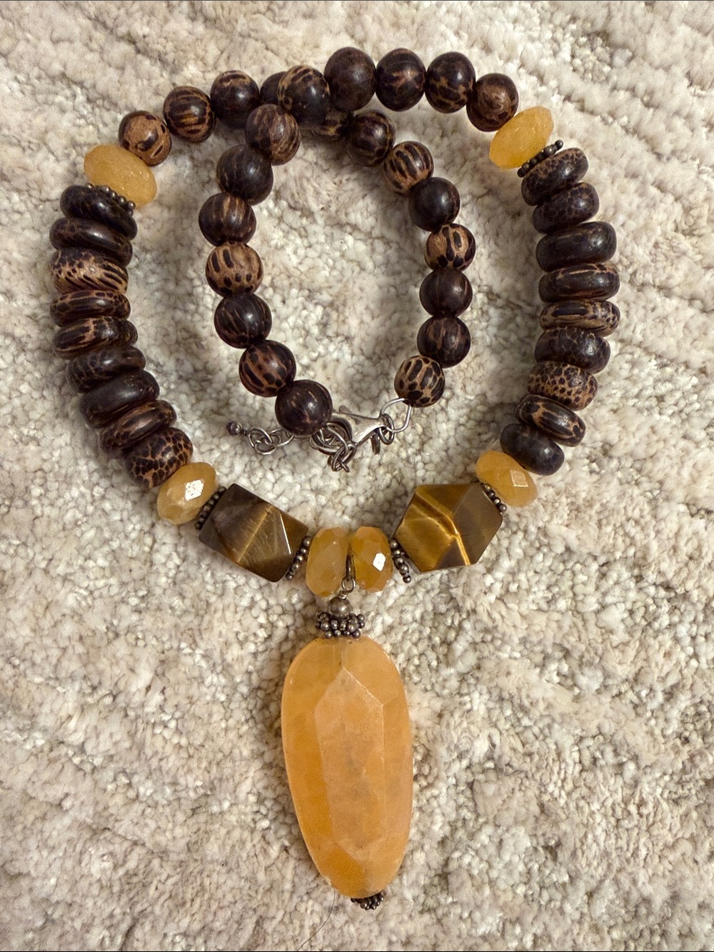 Silpada Yellow Agate and Dark Wood Bead Statement Necklace